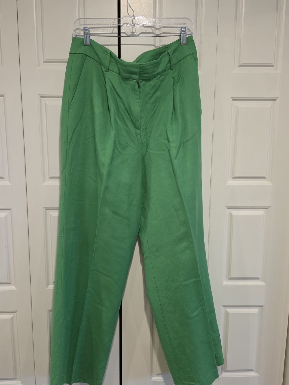 LOFT Bright Green Wide-Leg High-Rise Pants